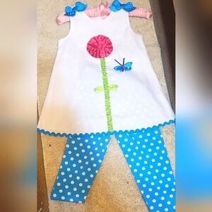 Flower Dot Butterfly Dress and Leggings Set